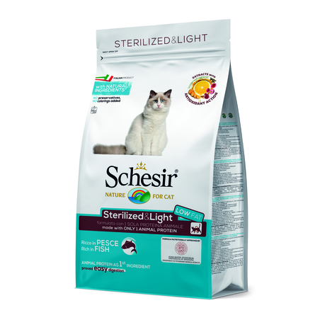 Schesir Sterilized And Light Облегченный сухой корм для взрослых стерилизованных кошек и кастрированных котов (с рыбой) – интернет-магазин Ле’Муррр